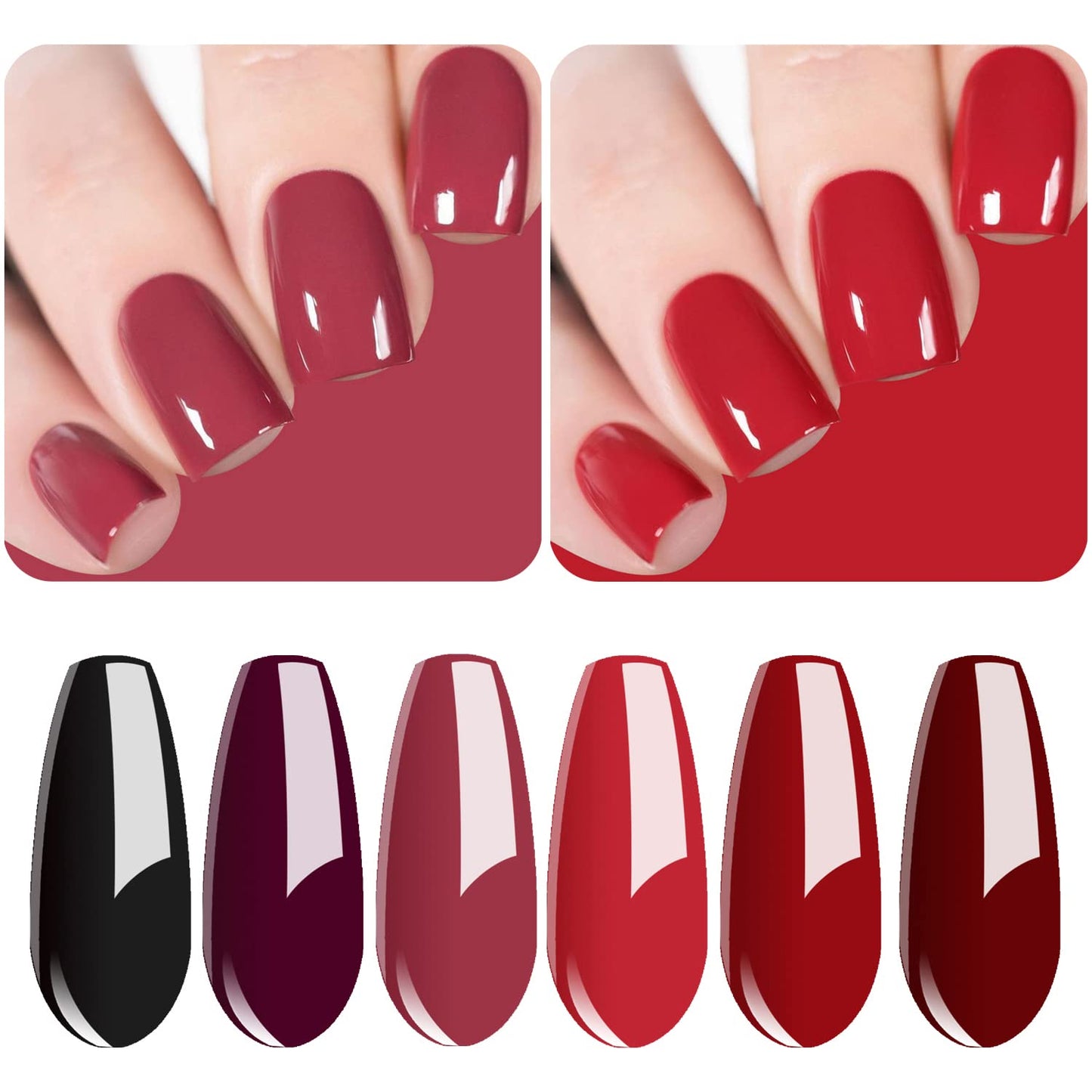 Vishine Classic Red Gel Nail Polish Set, Dark Red Burgundy Black Purple Gel Polish Kit Soak Off UV Nail Lamp LED Gel Nail Kits for Nail Art Design Home DIY Manicure Nail Salon Varnish 8ml