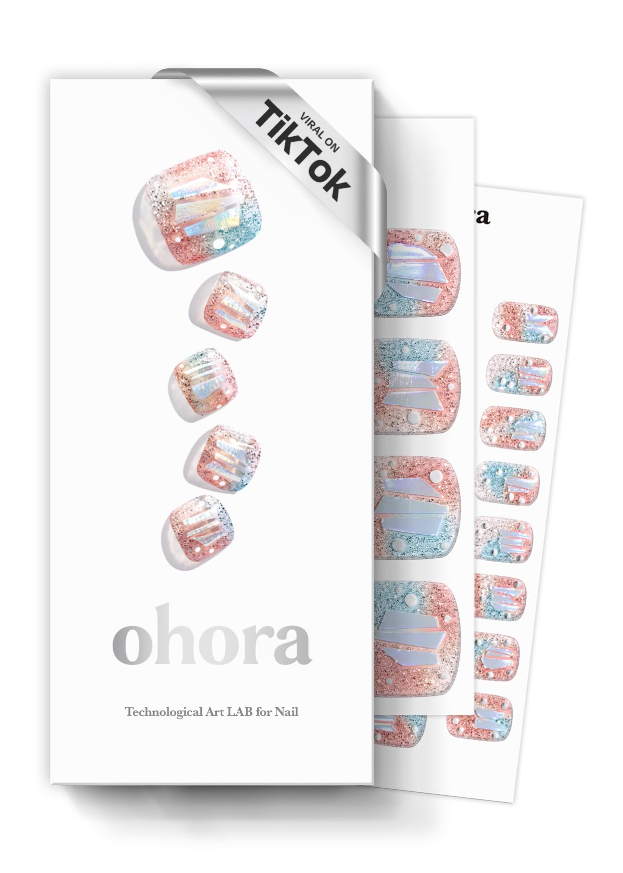 ohora Semi Cured Gel Nail Strips (P Newtro No.1) - Works with UV/LED Lamps, Salon-Quality, Long Lasting, Easy to Apply & Remove - Includes 2 Prep Pads, Nail File & Wooden Stick