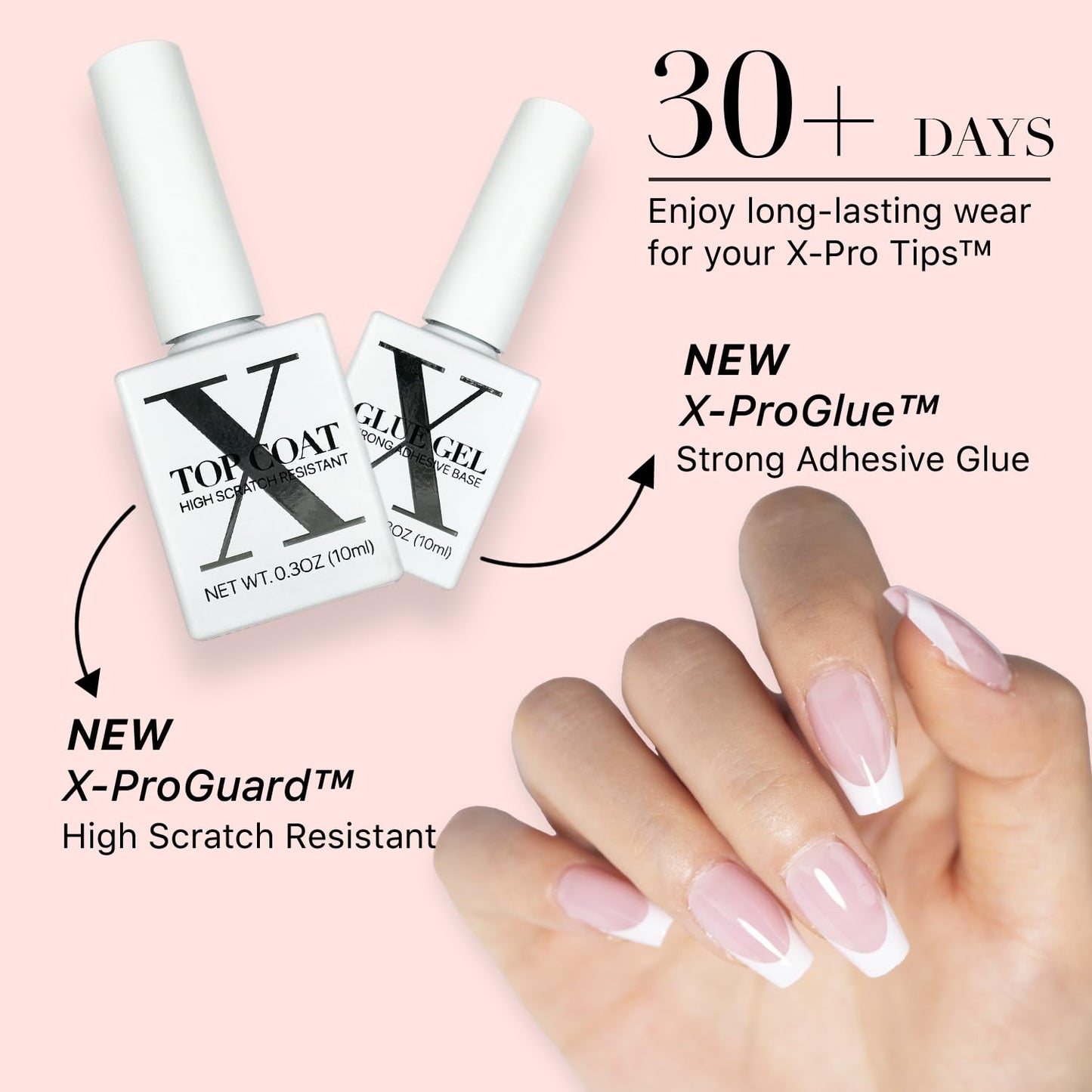 SXC Cosmetics French Tip Press On Nails – Pink Series, Short Coffin Fake Nails X-Pro Tips Starter Kit | 150PCS, 15 Sizes, 5 Styles