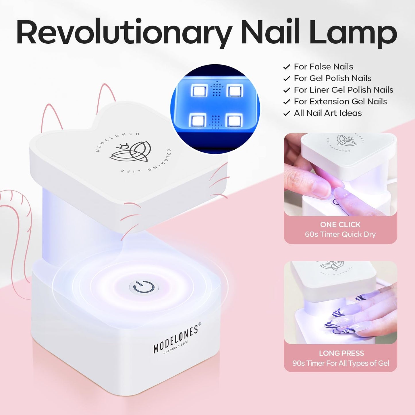 modelones X Nail Gel Kit Long Coffin, 9-in-One Nail Glue with Mini UV Light 216Pcs 12Sizes Pre-Etched Press ons Fake Acrylic Extension Kit DIY Salon Gift