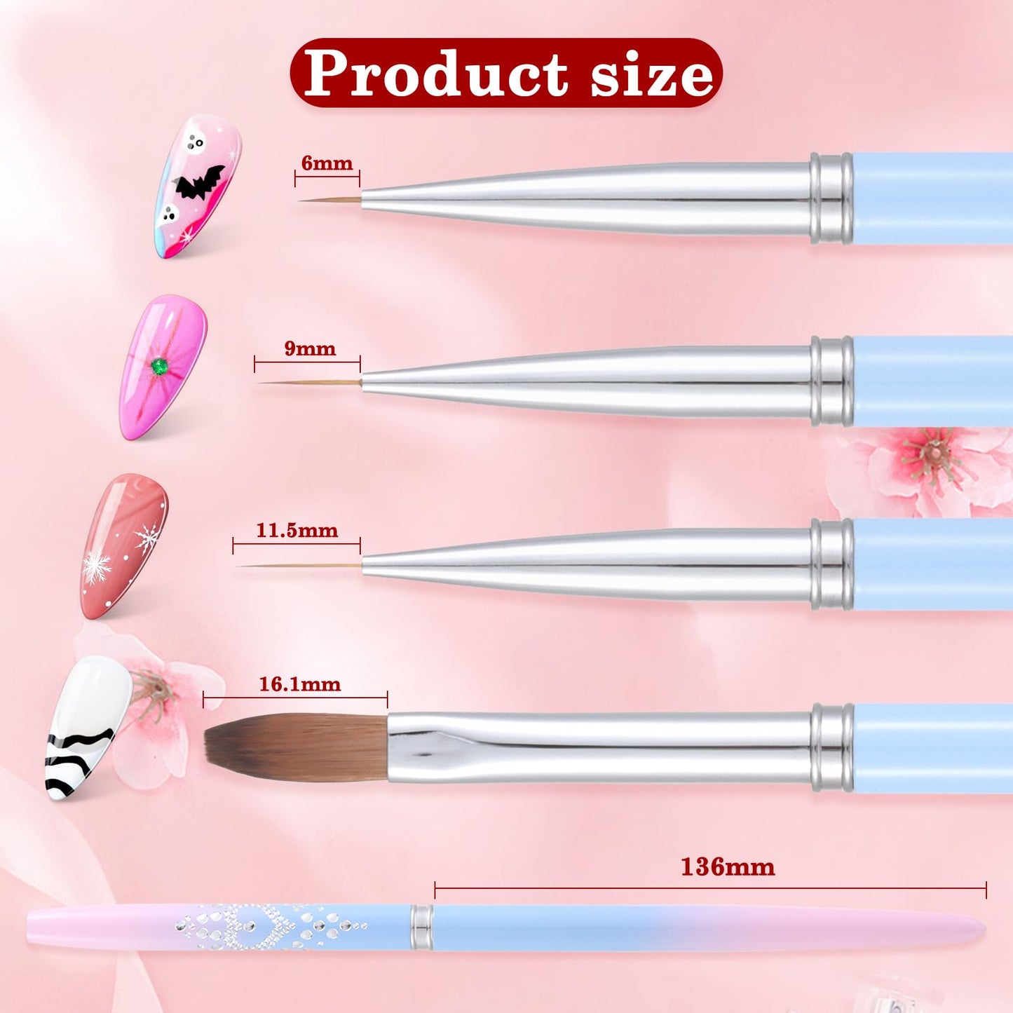 INENK 2PCS Round&Angled Nail Art Clean Up Brushes for OPI Nail Polish Remover Cleaning Polish Mistakes on the Cuticles + 4PCS Nail Liner Brushes for Nail Art and Designs