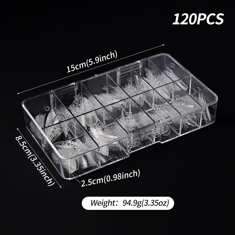 Chunmeng 120 Pcs Coffin Press on Nails, 12 Sizes Long French Tip Acrylic False Nails, Transparent Soft Gel Pre-shaped Full Cover Nail Tips, Reusable Fake Nail Stickers for Women DIY Manicure & Salon
