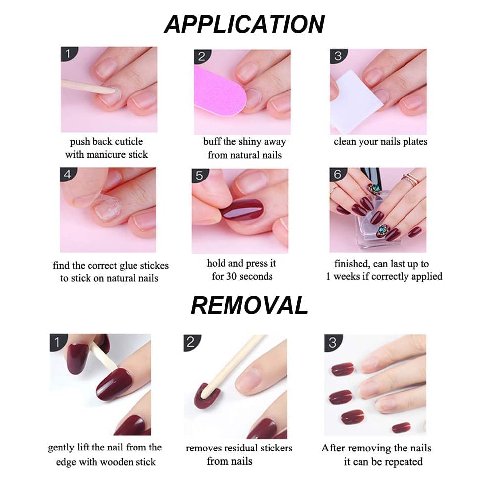 Magrace Press on Nails Medium Almond Fake Nails French Tips False Nails with Designs 24 pcs Stick on Nails for DIY