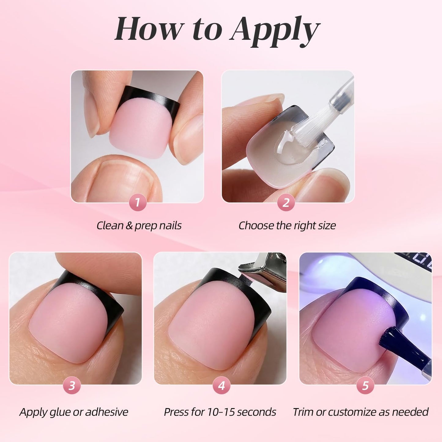 Leefrei Press on Toenails for Women, Short Square Pre-designed Matte Black French Tip Toe Press on Nails Fake Toe Nails for DIY, 15 Sizes 150 pcs Glue on Toe Nail Tips Extensions (TPSN02)