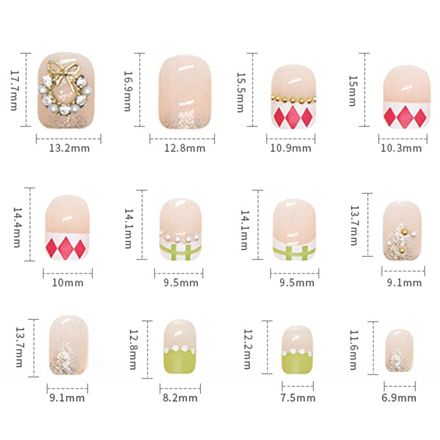 24Pcs Full Cover Reusable False Nails Kits, Press on Nail Short Square Length, Glue On Nails with Wreath Pearl Designs, Artificial Fingernails Acrylic Fake Nails for Women, Stick on Nails Coffin Shape
