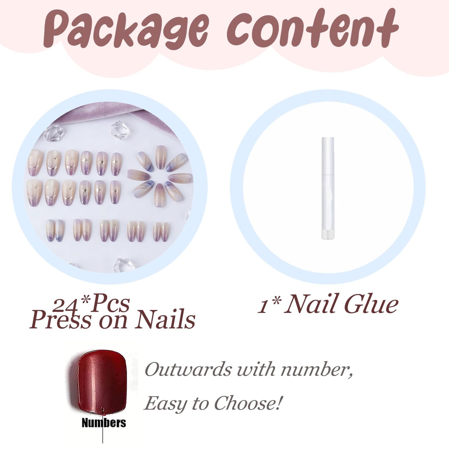 BABALAL Press On Nails, Medium Almond Fake Nails, Purple Blue Ombre With Gold Star, Glitter Finish Full Cover Glue On Nails For Women And Girls 24Pcs