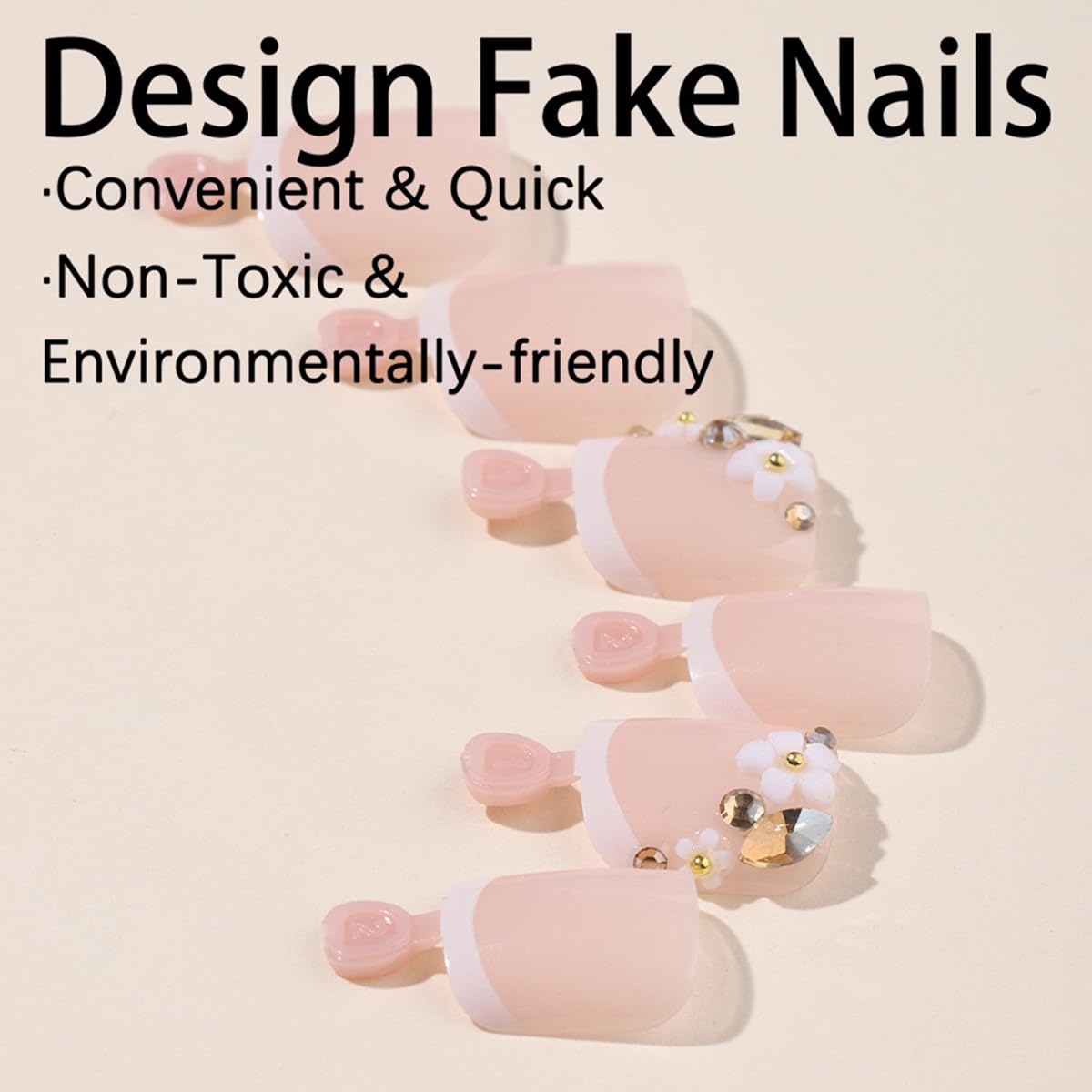yefiuo Press on Toenails White French Toe Press on Nails Tips Kit Pink Fake Toe Nails Press ons False Toenails 3D Flowers Rhinestones Acrylic Glue on Nails Stick on Nails for Women Nail Supplies 24Pcs