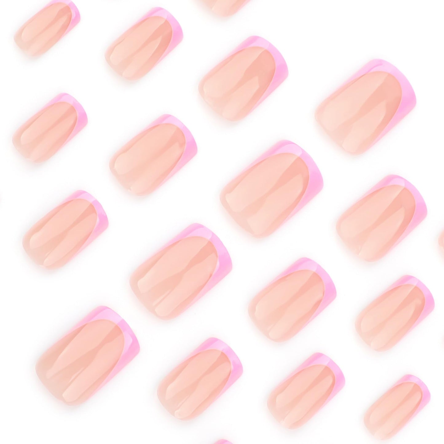 Press On Nails - Short French Tip Fake Nails, Purple & Pink, Acrylic, Glossy Glue, Full Cover, Artificial, 24PCs