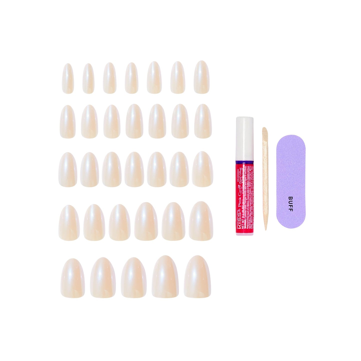 Kiss Glam, Press On Nails, Nail glue included, 'Dive', Pink, Medium Size, Almond Shape, Includes 32 Nails, 2g Glue, 1 Manicure Stick, 1 Mini File