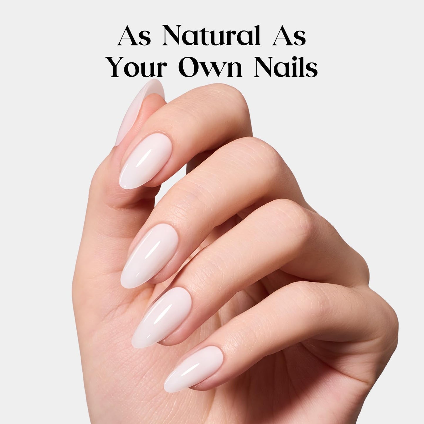 Beetles Natural Milky White Medium Almond Press On Nails - White Almond Press On Nails Soft Nail Gel with Nail Glue Adhesive Tabs Nail File Cleaning Wipe Cuticle Stick, 16 Sizes 32pcs