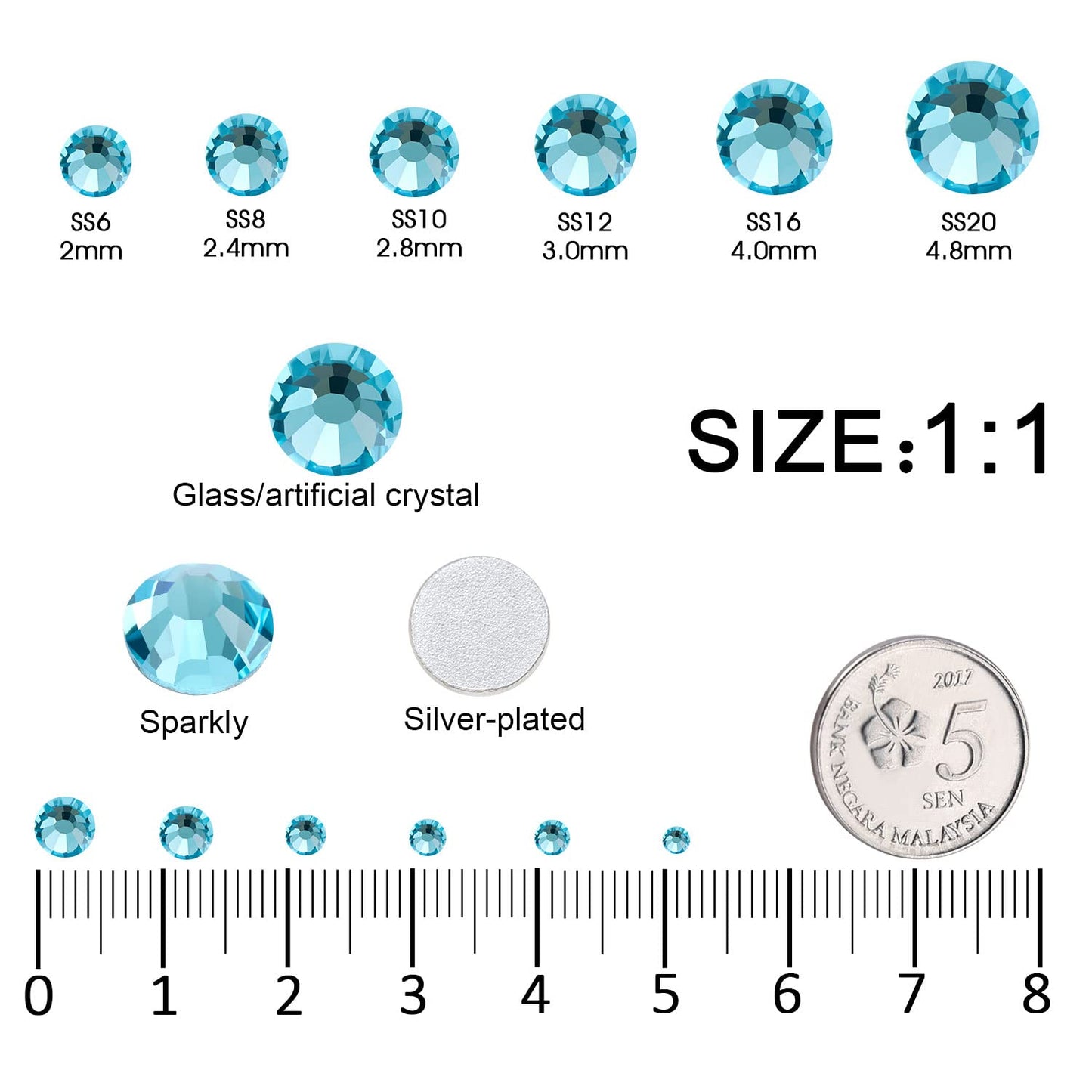 Meibite Aquamarine Glass Flatback Rhinestones for Nails, Crafts & Clothes – 4240PCS 6 Sizes (SS6–SS20) Crystal Gems Kit with Tweezers & Picker, Non Hotfix DIY Rhinestones for Tumblers, Shoes, Nail Art