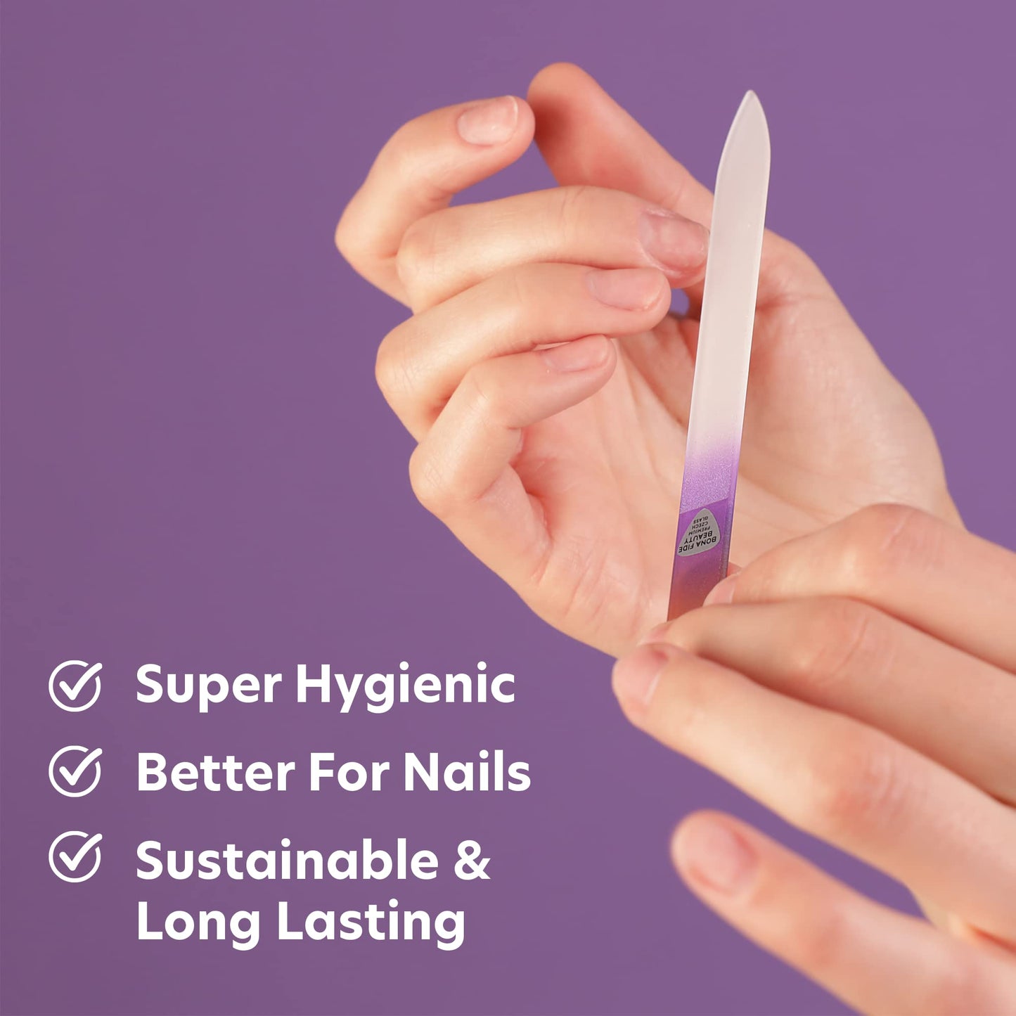 Bona Fide Beauty - Premium Czech Glass Fingernail File with Case - Gentle, Durable & Professional Manicure Tool - Beauty Gift for Women (Gold Violet)