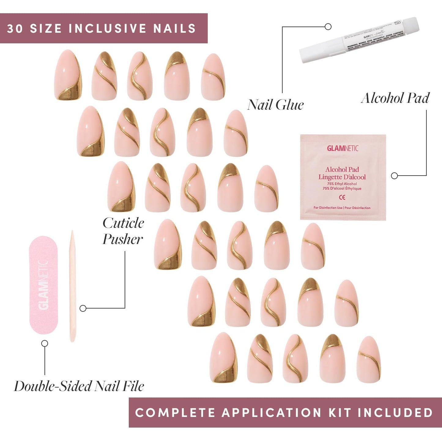 Glamnetic x GLAMZILLA Press-On Nails Bundle - I AM A RICH MAN? & Angel | Short Almond Fake Nails with Gold Foil | Opaque White Short Almond Nails | Durable, Salon-Quality Nail Kits