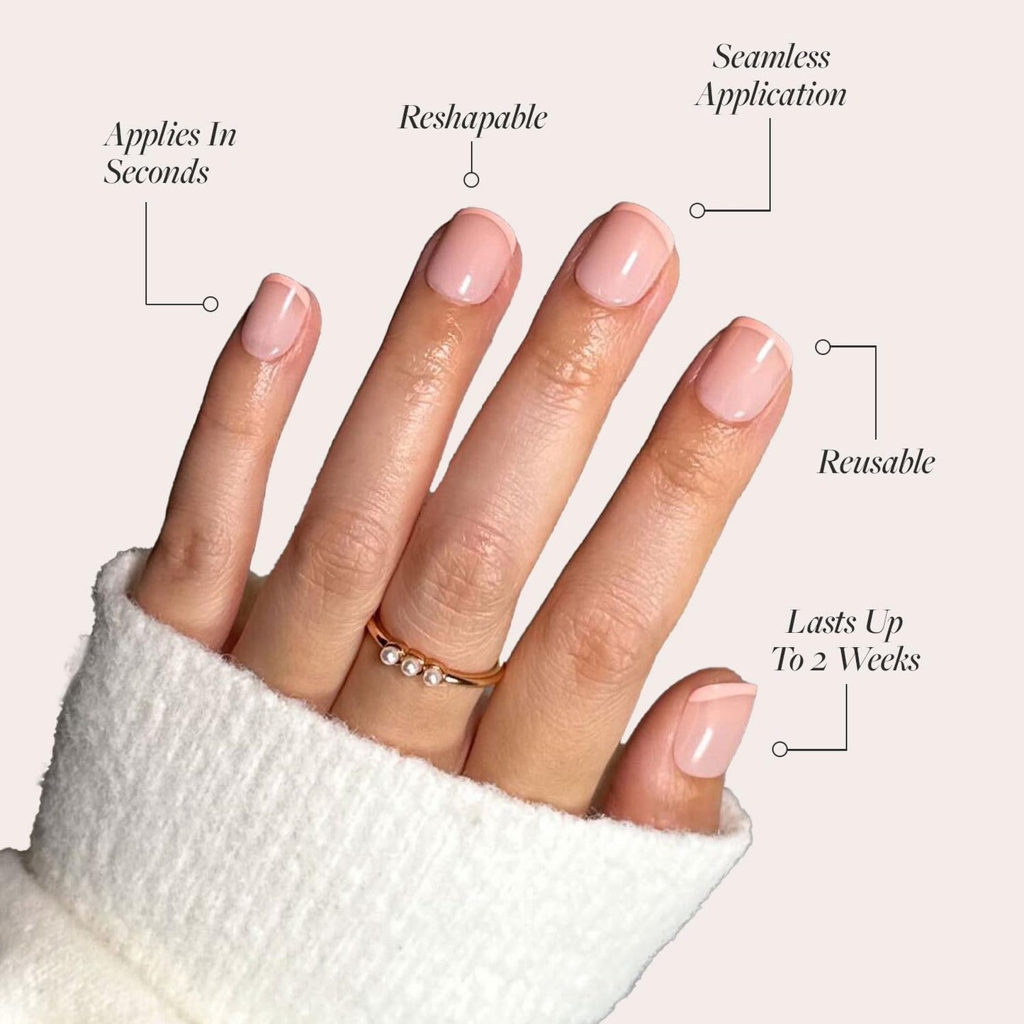 Glamnetic Press On Nails - French Peach | Super Short Round Fake Nails with Pastel Peach French Tips and Glossy Finish, Salon Quality | 15 Sizes - 30 Nail Kit with Glue