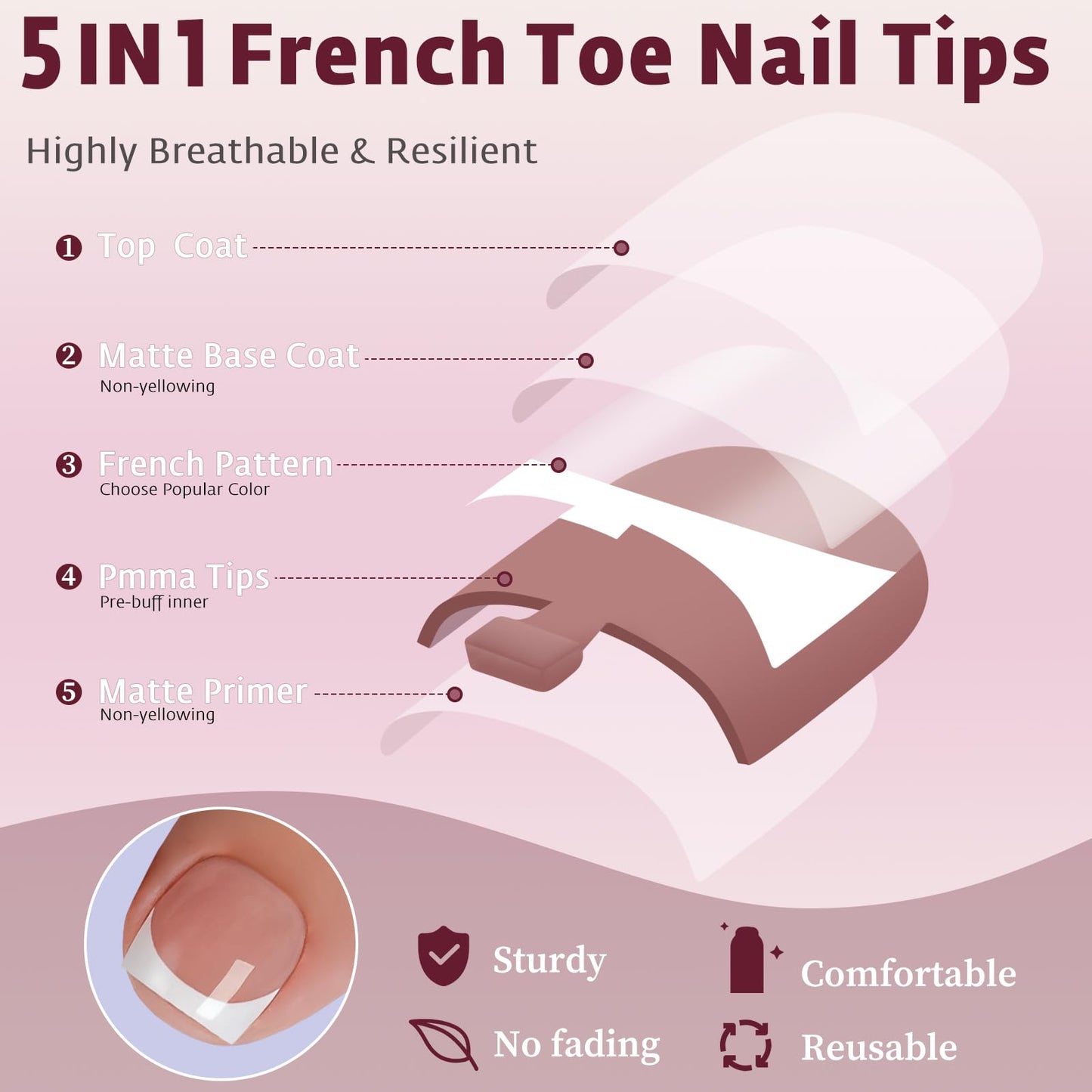 Bellelfin French Press On Toenails For Women with Nail Adhesive Tabs, 150 Pcs White French Tip Toe Nail Press Ons, Short Square Toenail Press On, 15 Sizes Full Cover Acrylic Fake Toe Nails