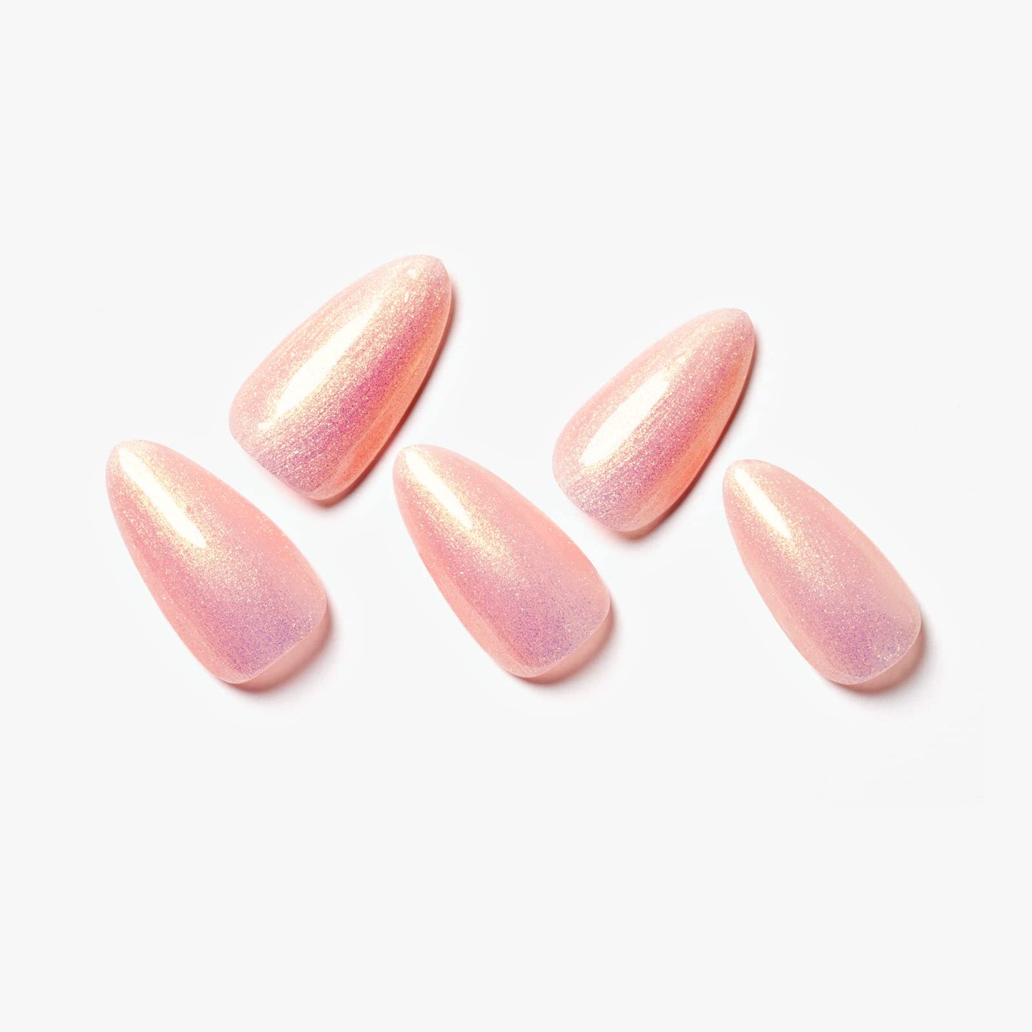 GLAMERMAID Hamdmade Thermo Press on Nails Gel Medium Almond, Glitter Purple Pink Ombre Fake Nails Short Stiletto, Pink Golden Glitter Galaxy Fake Nails Shinny Short Stiletto Shimmer Acrylic False Nail