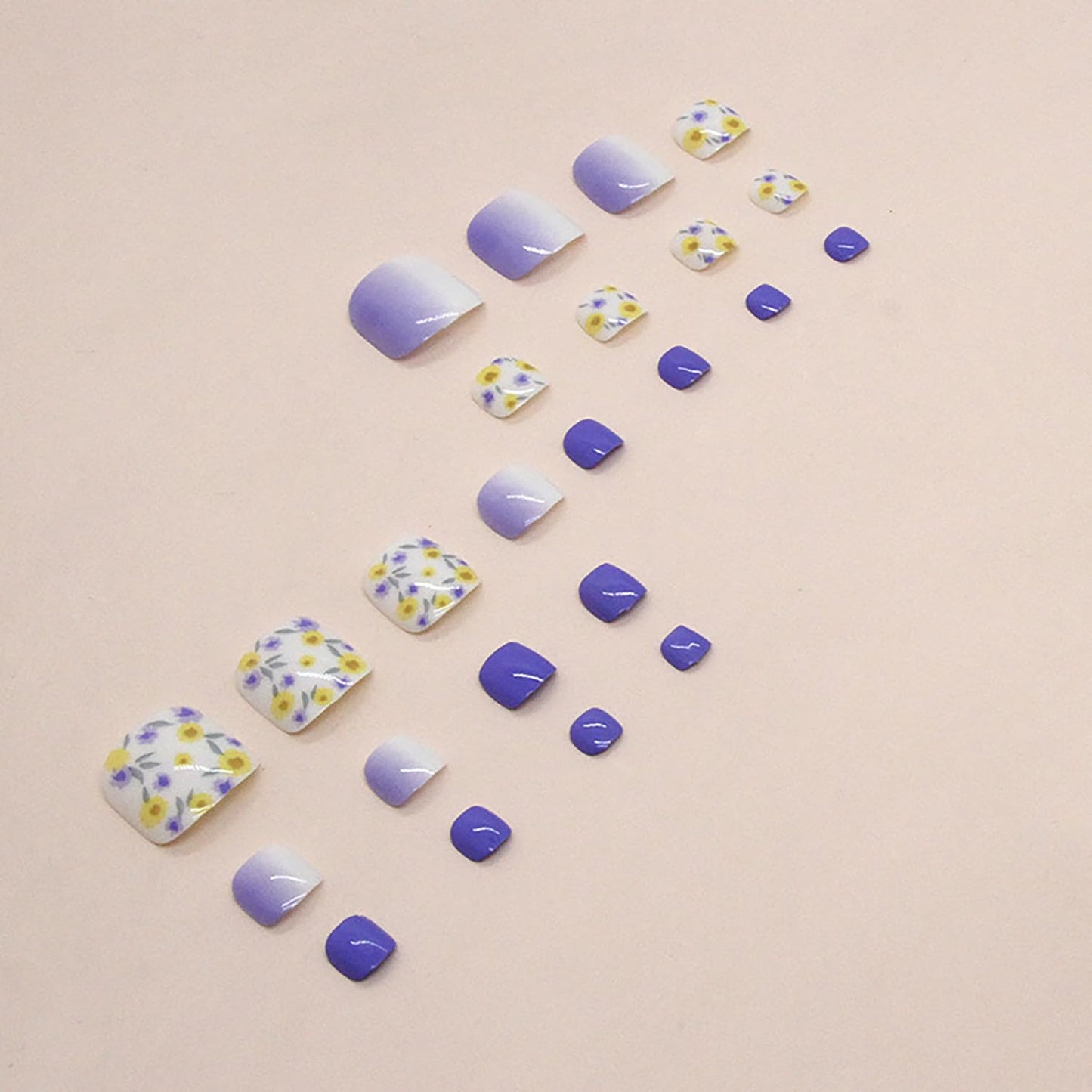 Press on Toenails with Flower Designs, Artificial Purple Fake Nails for Toe, Full Cover Glossy Coffin Acrylic False Nails, Glue on Toenails with Charm, Stick on Toe Nails for Women Girls(F114)