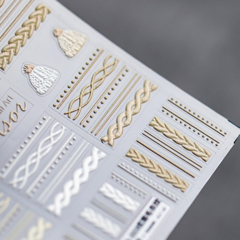 Winter Sweater Nail Art Stickers 5D Embossed Hat Nail Decals Elegant Sweater Pattern Self-Adhesive Nail Stickers Nail Art Supplies French Stripe Line Nail Decals for Acrylic Nails Manicure 1Sheet