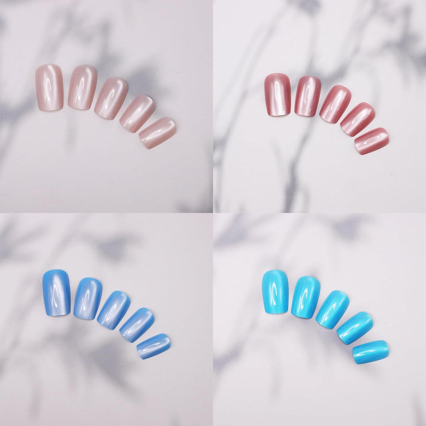 KKUUOO 4 Color Press on Nails, 96Pcs Medium Square Fake Nails, Glitter Press on Nails, Full Cover Glossy Acrylic Nails, Gradient False Nails, Stick on Nails for Women Girls (Cyan Blue Pink Nude Color)