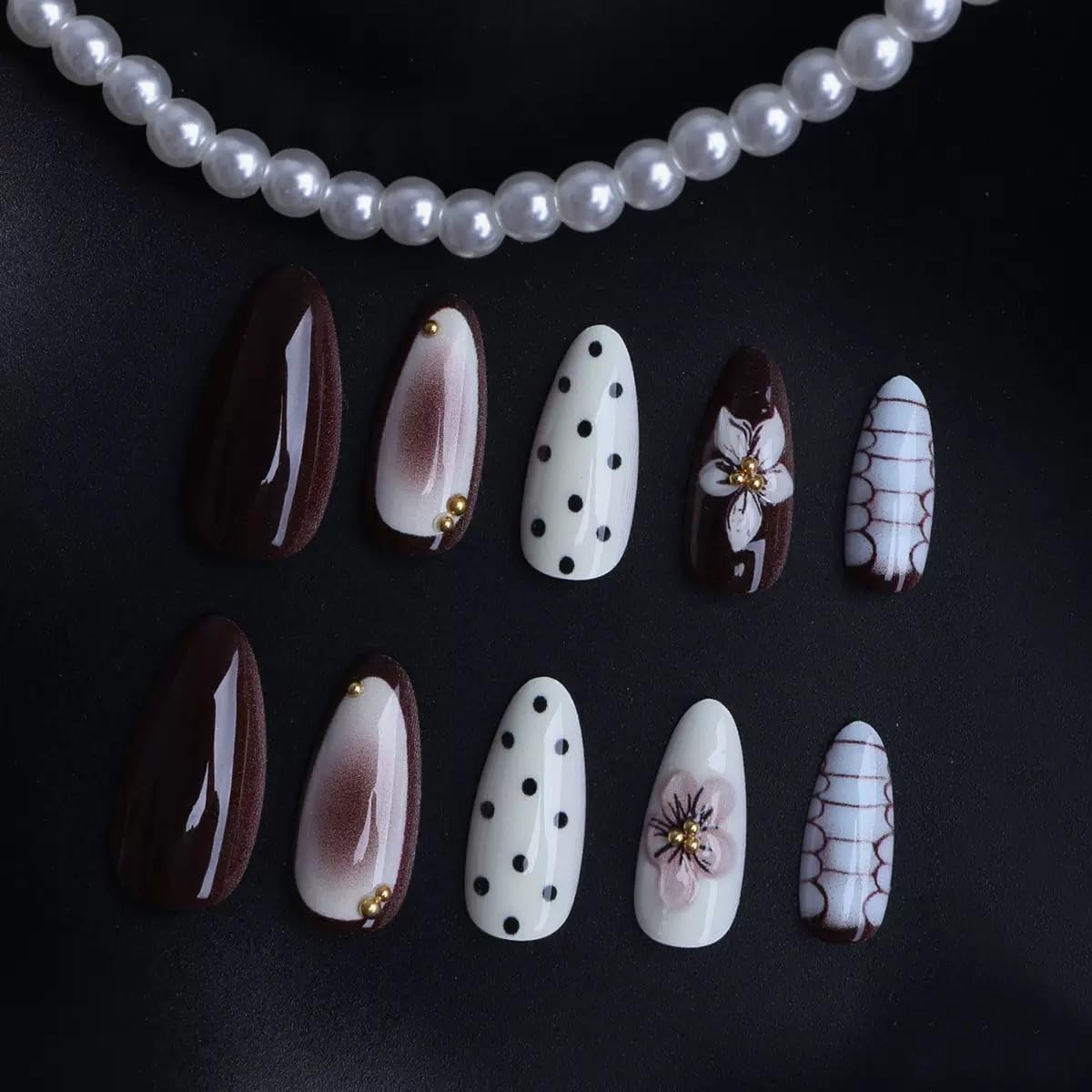CTTHNBD Press on Nails Almond - Medium Fake Nails with Bow Charms Design - White French Tip False Nails for Women 24 Pcs
