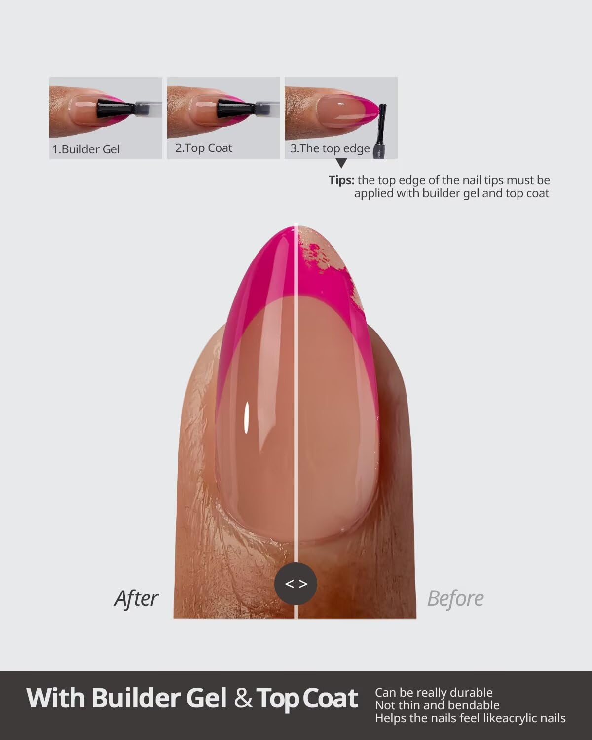 BTArtboxnails XCOATTIPS Pink French Tip Press On Nails - Short Press On Nails Almond, Soft Gel Nail Tips, 160Pcs Soak Off Acrylic Brown Fake Nail Extension in 16 Sizes