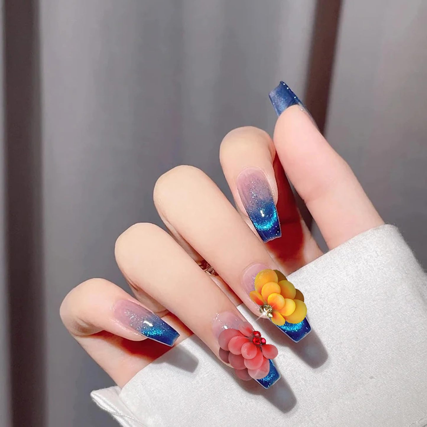 DANNEASY 12pcs 3D Flower for Nails Simulation Flowers Nail Charms Acrylic Nail Art Flowers with Pearls Rhinestones Charms for Nails Decor Resin Nail Decoration Craft Accessories
