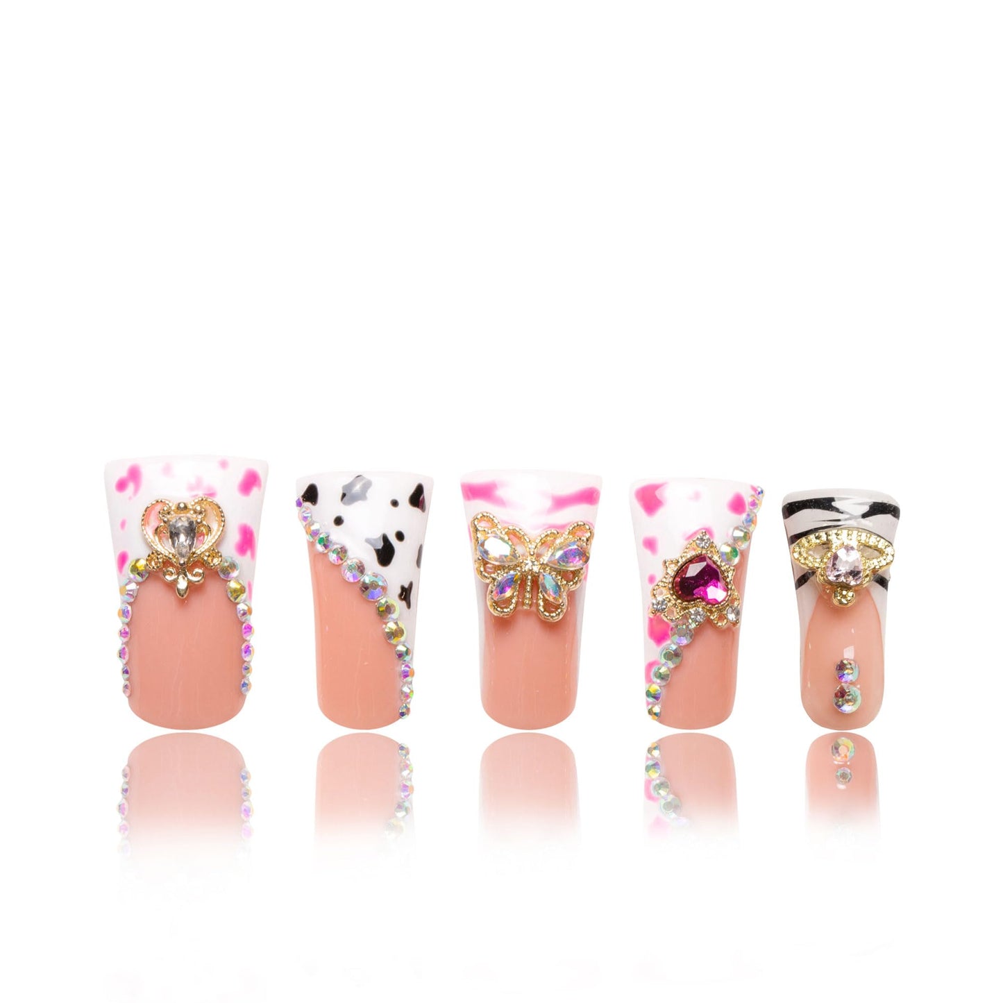 LOVFUL Press on Duck Nails Salon Quality Rolling Luxe Curve | Handmade Acrylic with Full Covered Crystals | Reusable Fake Nails | Duck Classic Regular 1.3 in | H144-L
