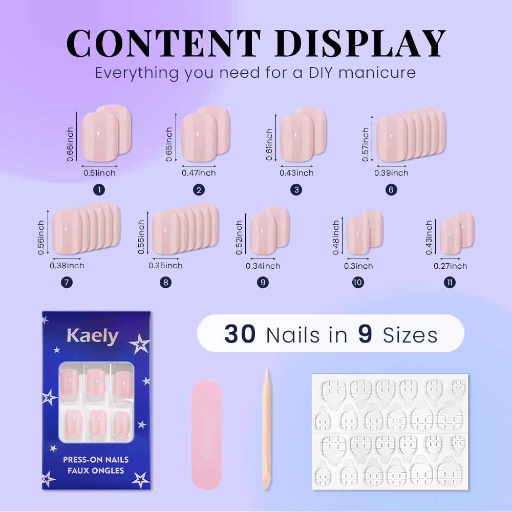 evpct Soft Pink Glossy Squoval Short Press on Nails for Women, Pink Extra Short Squoval No Glue Stick on Nails with Kit, Reusable Full Cover Soft Press on Acrylic Fake Nail Salon-quality Perfectly Fit