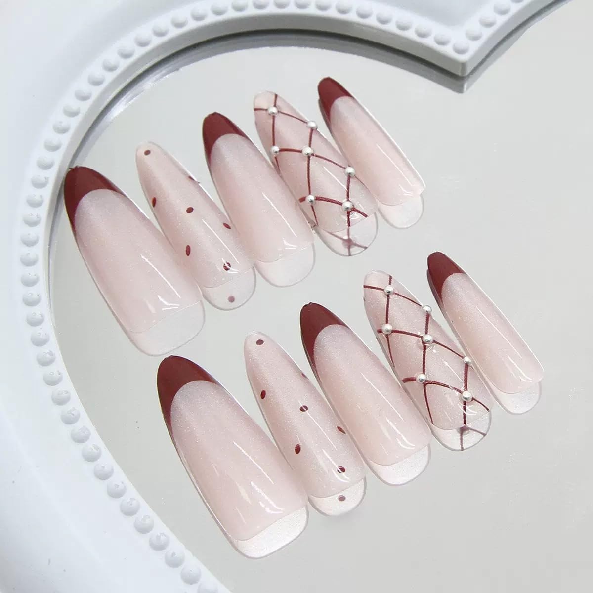C.Z.Z.T.T.NAILS Press On Nails,Long Almond Red Glitter French Fake Nails for Women,30pcs with Jelly Glue,Reusable, Perfect for Holiday Parties or Gifts
