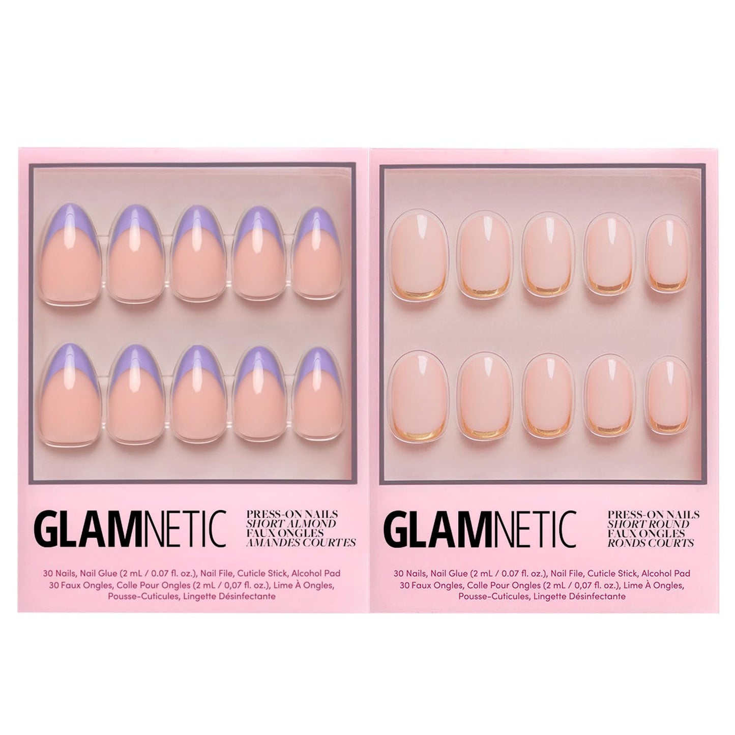 Glamnetic Press-On Nails Bundle - French Lilac & Goal Digger | Short Almond Purple French Tips with a Glossy Finish | Natural Short Round False Nails with Gold Foil | Reusable, Salon-Quality Nail Kits