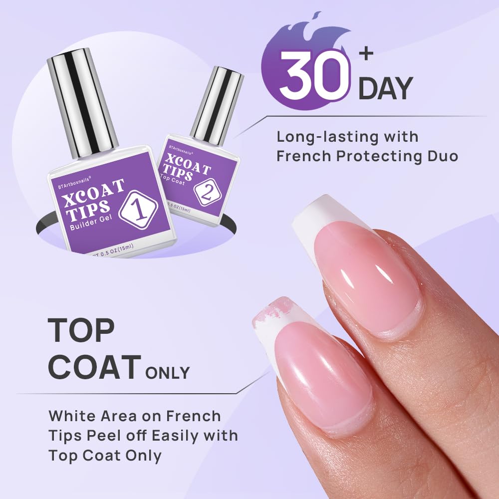btartboxnails XCOATTIPS White Short Square Press On Nails Builder Gel Set