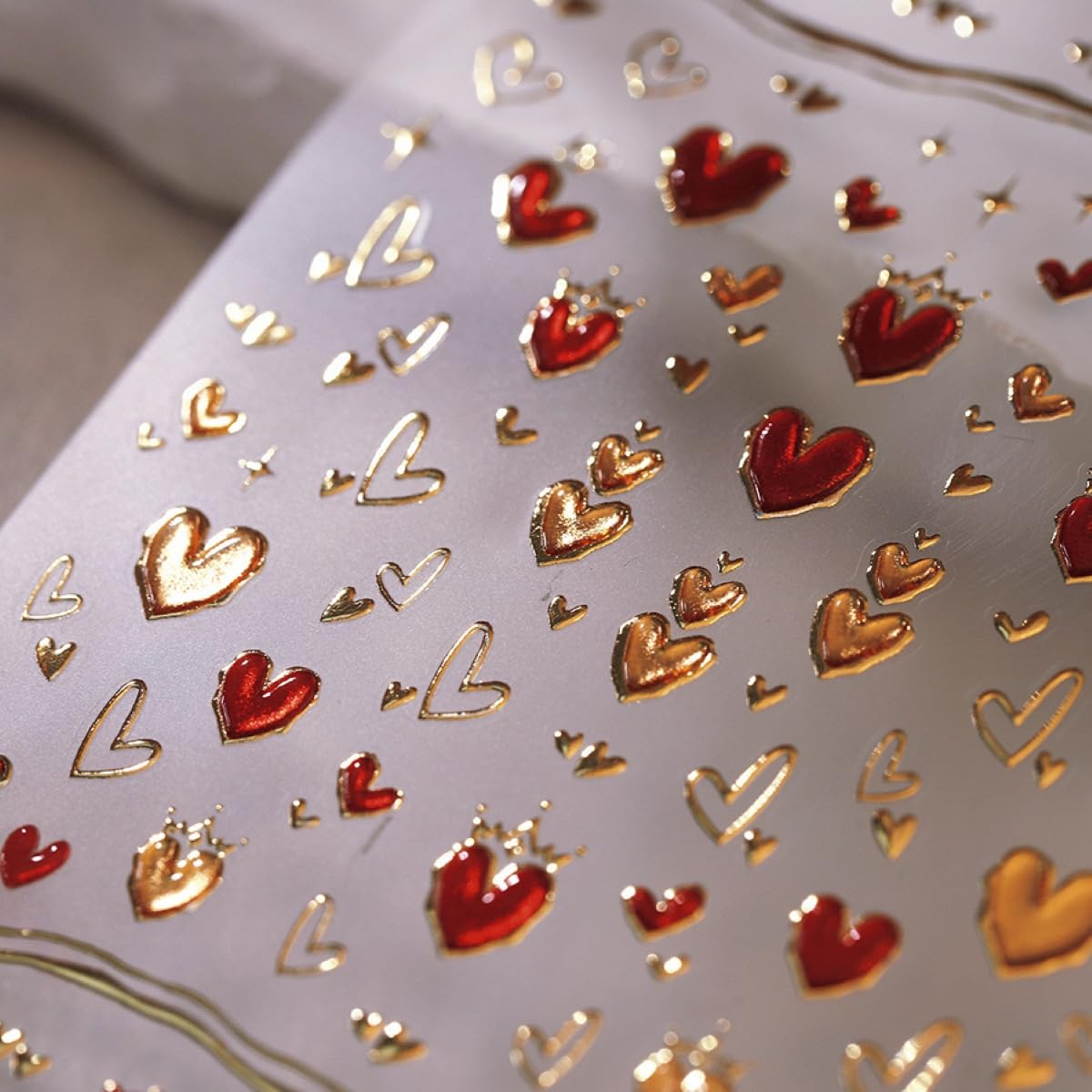 5D Embossed Heart Nail Stickers for Nail Art Red Nail Art Stickers Valentines Day Nail Decals Self-Adhesive Love Sticker Valentine’s Day Gold Hearts Nail Supplies for Women Girls DIY Manicure