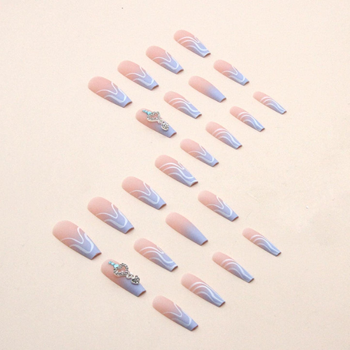 YoYoee Diamond Inlaid Manicure French Press on Nails Gradient Fake Nails Long Coffin False Nails Acrylics Full Cover Tips for Women and Girls 24PCS