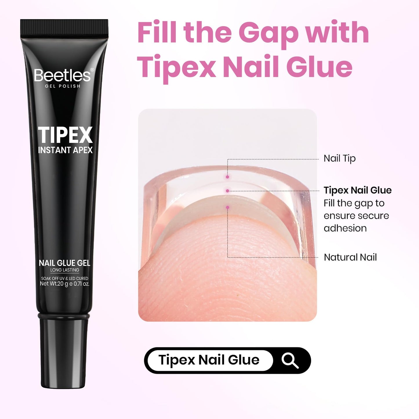 Beetles Tipex Lite Apex Nail Tips Kit, Stiletto Medium,192pcs 16 Sizes, with UV Nail Glue, Base & Top Coat, Mini Nail Lamp, Nail Clipper & Cuticle Nipper, Pre-Building Pre-Etched