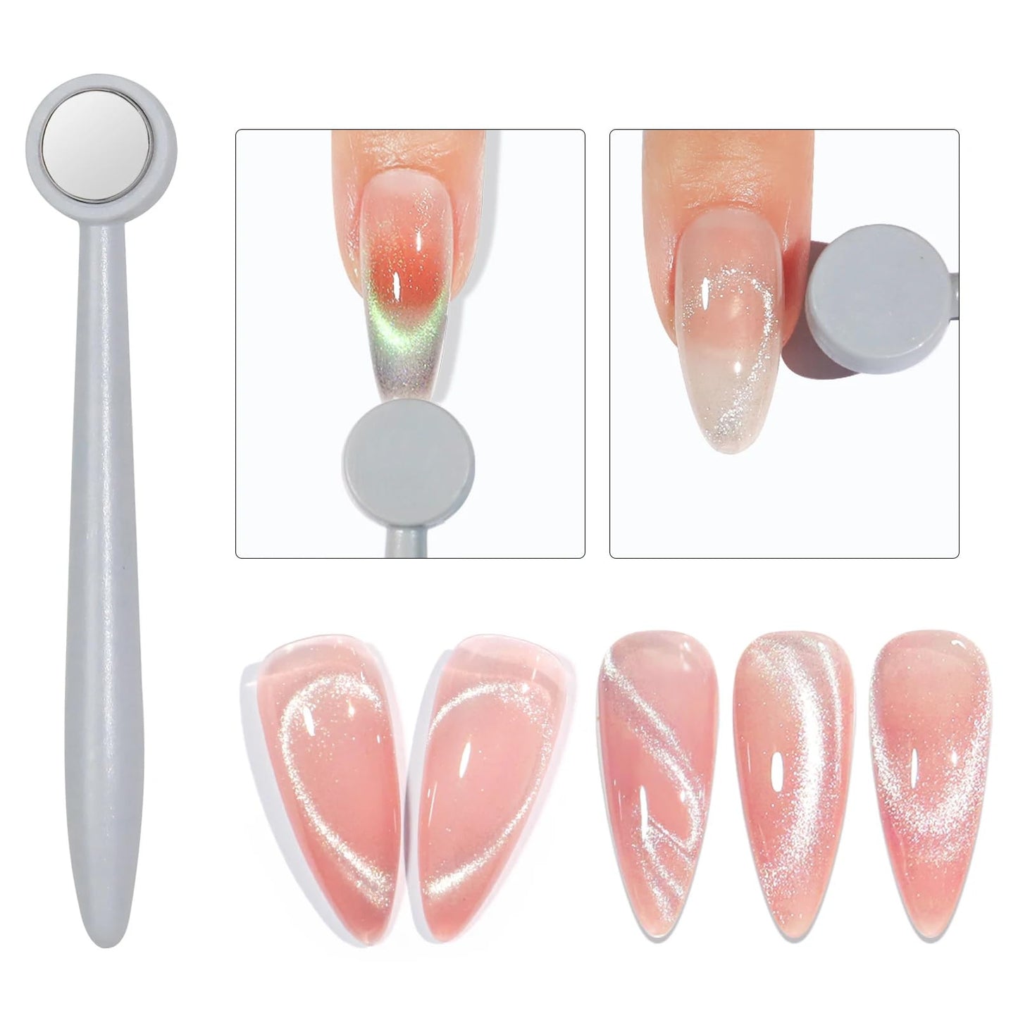 YECIRALA 10 Pcs Cat Eye Magnet For Nails Magnet Tool Set With 1 Pcs Y-Shape Iron Molds, 10 Uniquely Shaped Nail Magnet For Nails Strong Magnetism Cylinder Cat Eye Gel Nail Polish Magnet Sticks Tools