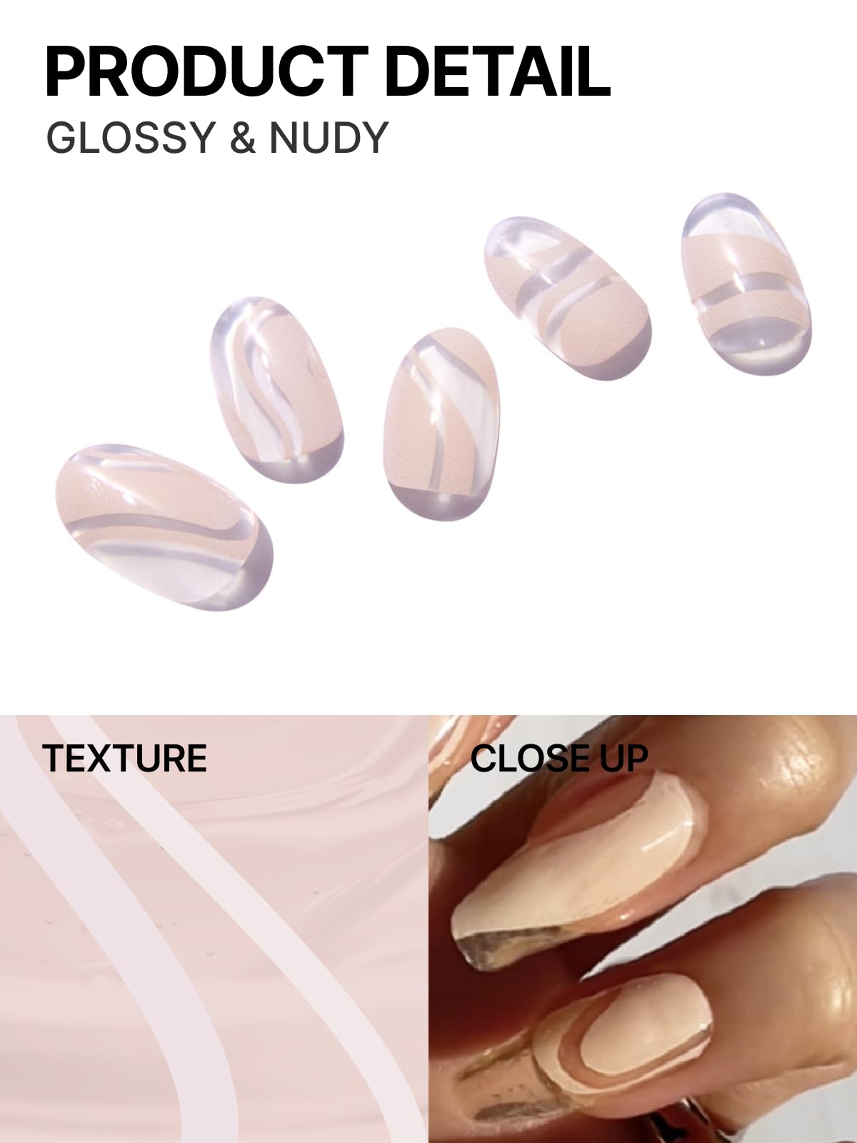 UUUUUU Semi Cured Gel Nail Strips | Salon-Quality | UV Free Gel Nail Wraps for Women | Easy Peel&Stick | Long-Lasting up to 14 Days | 28 Strips Set+File & Wipes | Gift-Ready(UGN109 Glossy & Nudy)