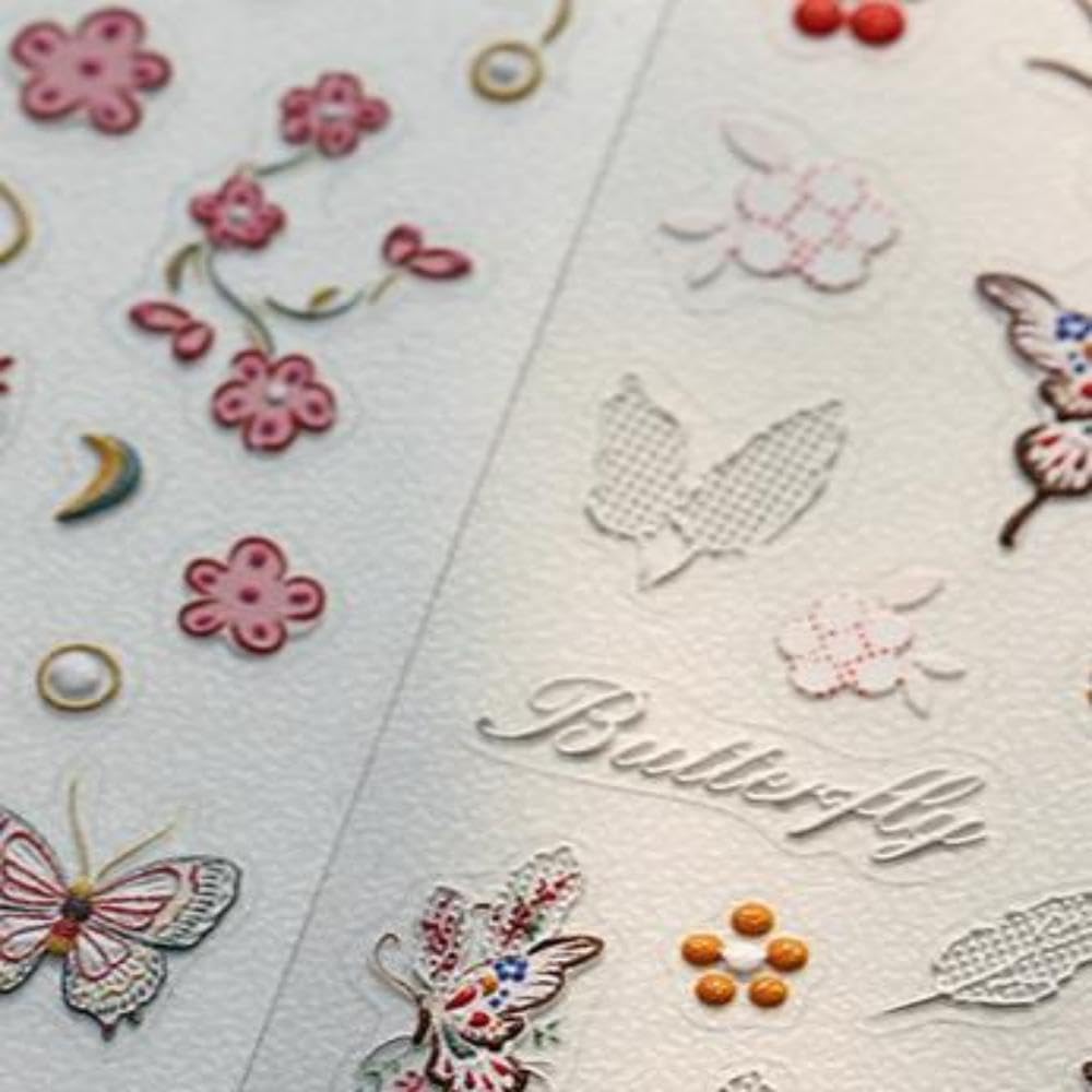 Red Butterfly Nail Stickers 5D Embossed Flower Nail Decals with Pearl Designs 3D Self-Adhesive Spring Nail Art Supplies Summer Nails Decoration Accessories for Women Girls Manicure 1 Sheet