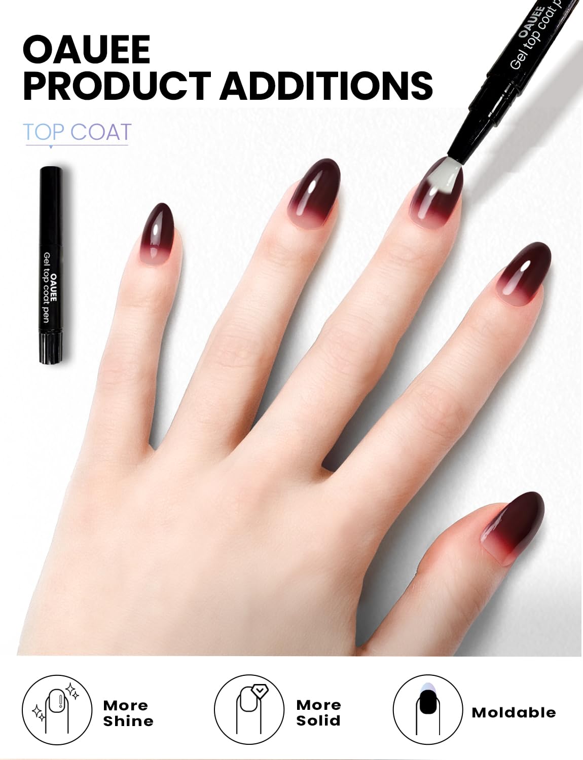Oauee Semi Cured Gel Nail Strips | Built-In Gel Top Coat | UV Light Required | Salon Quality, Easy Application And Removal (Red wine color & nude pink gradient）