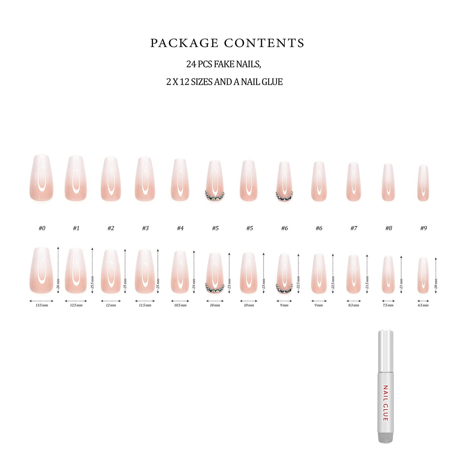 Hypnaughty 24 Pcs Blush Pink Glossy Extra Long Press On Nails and Glue XL Reusable Solid Color False Nails (Blush)