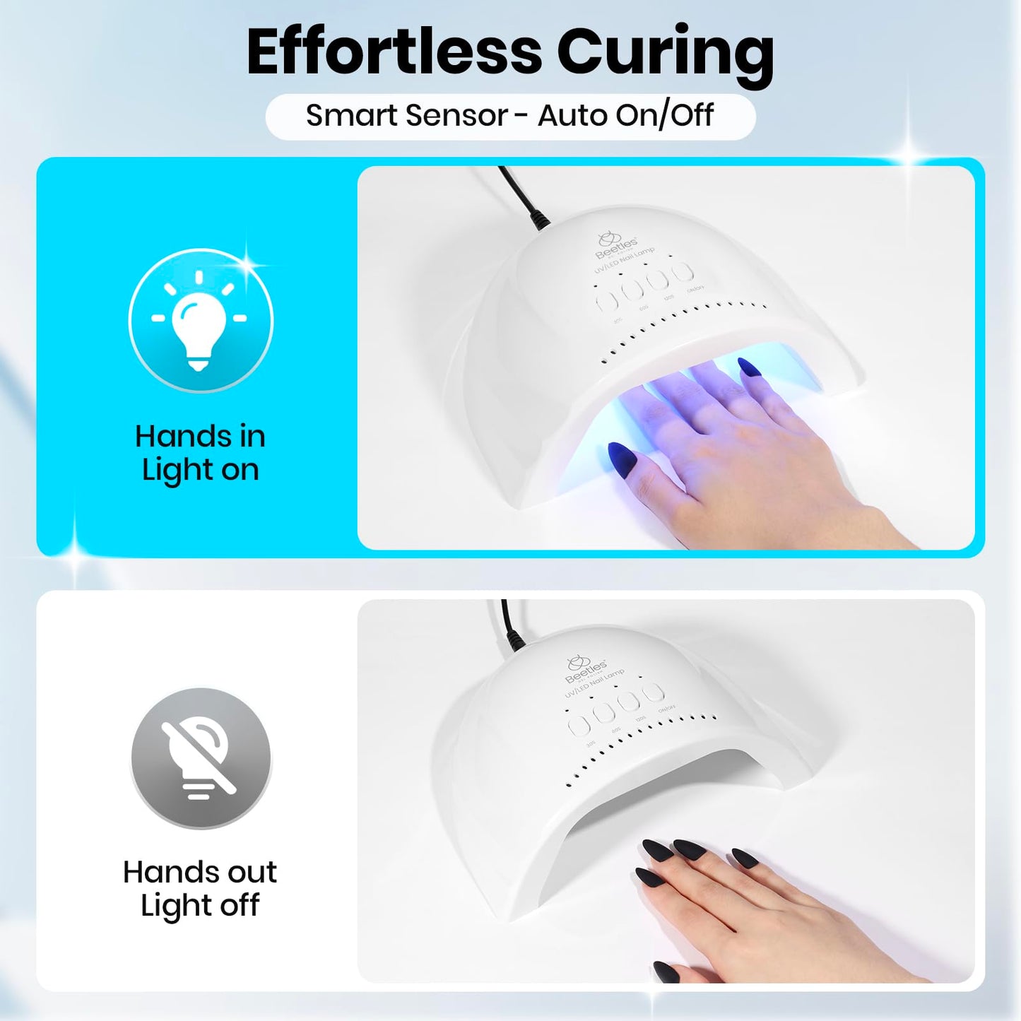 Beetles Milky White Press On Nails Short Oval, 32pcs 16 Sizes, Soft Gel, Glue and Tabs, HEMA and TPO Free & UV LED Nail Lamp, 3 Timer 30/60/120s, Smart Sensor for Gel Nails, Fast Curing Dryer, White