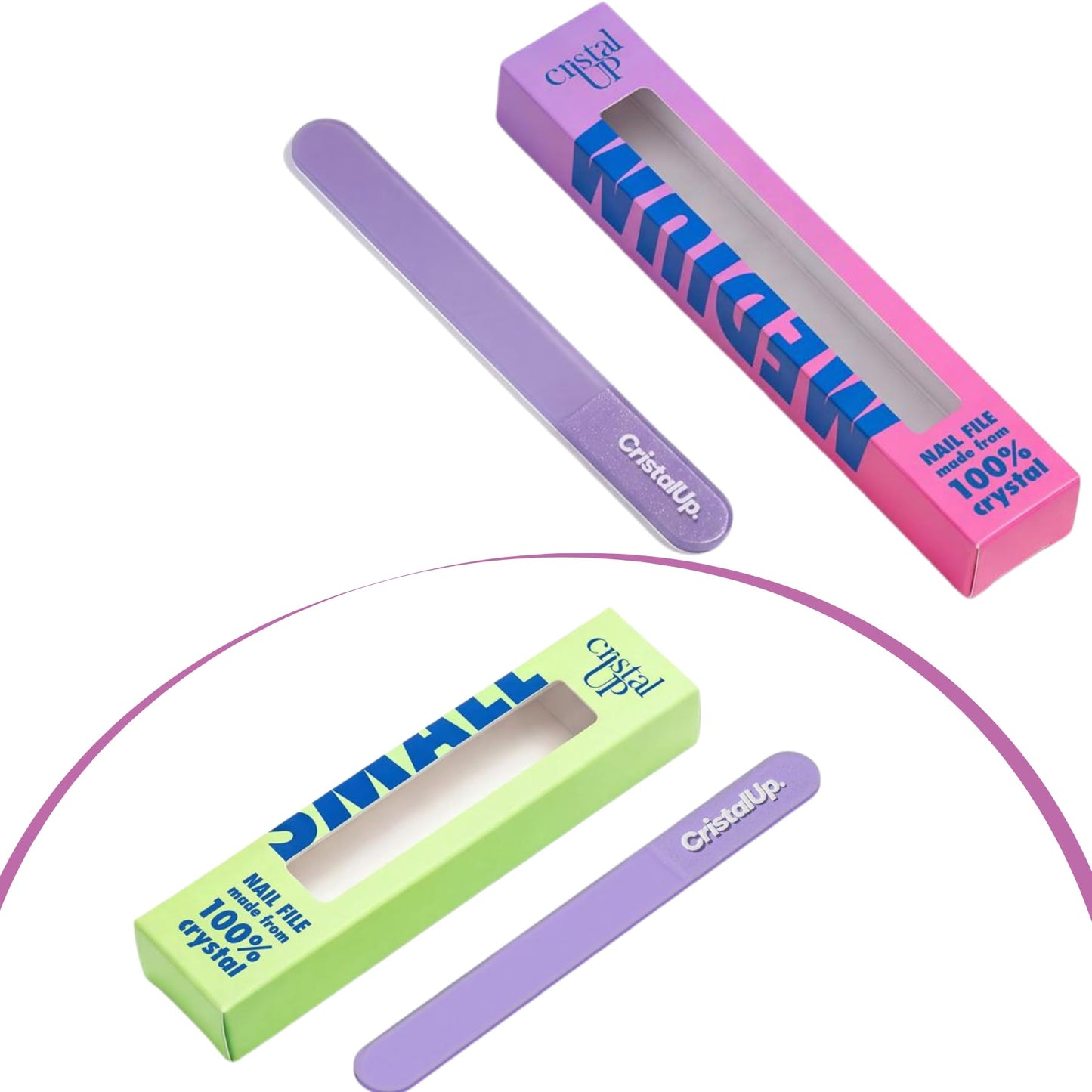 CristalUp Glass Nail File Set 2 Pack, Crystal Nail Files 5.3 in and 3.5 in, Durable Gentle Nail Care for Manicure and Pedicure, Home Office and Travel Use