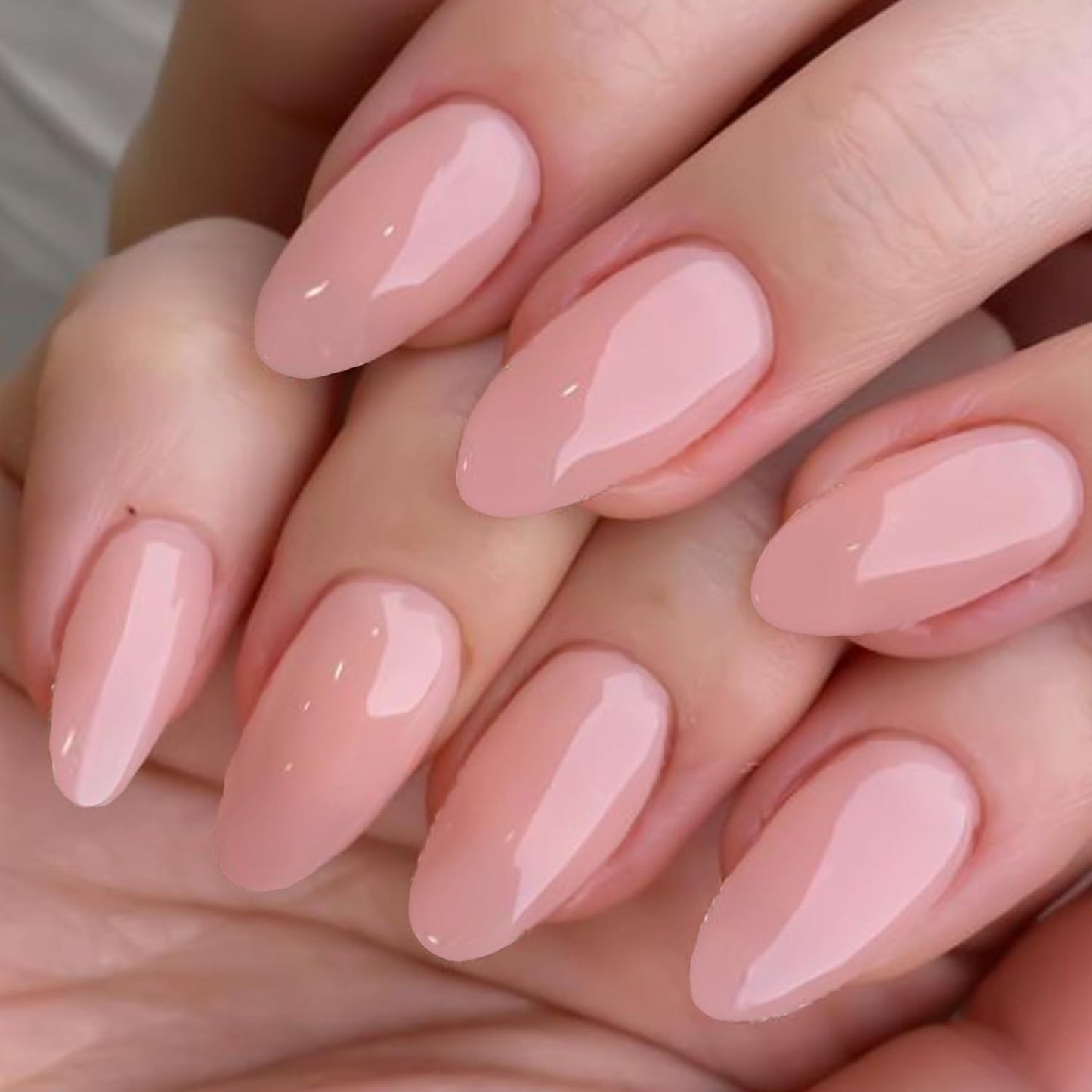 GLAMERMAID Nude Pink Press On Nails Short Almond, Handmade Jelly Soft Gel Nails Round Oval Fake Nails, Translucence Milk White Gel Nails Short Oval Natural Pure Medium Stiletto Stick Glue on Nails