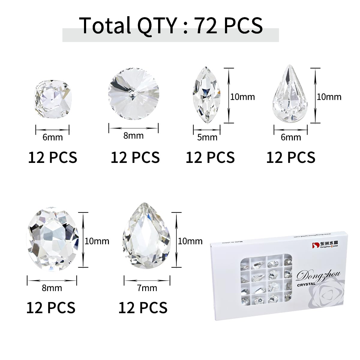 DONGZHOU 72pcs Mix Shape Crystal Nail Art Rhinestone Gems Point Back Fancy Stone Sew On Rhinestone Loose Crystal Sewing for Clothing Wedding Dress Nail Art Shoes Bags DIY Crafts
