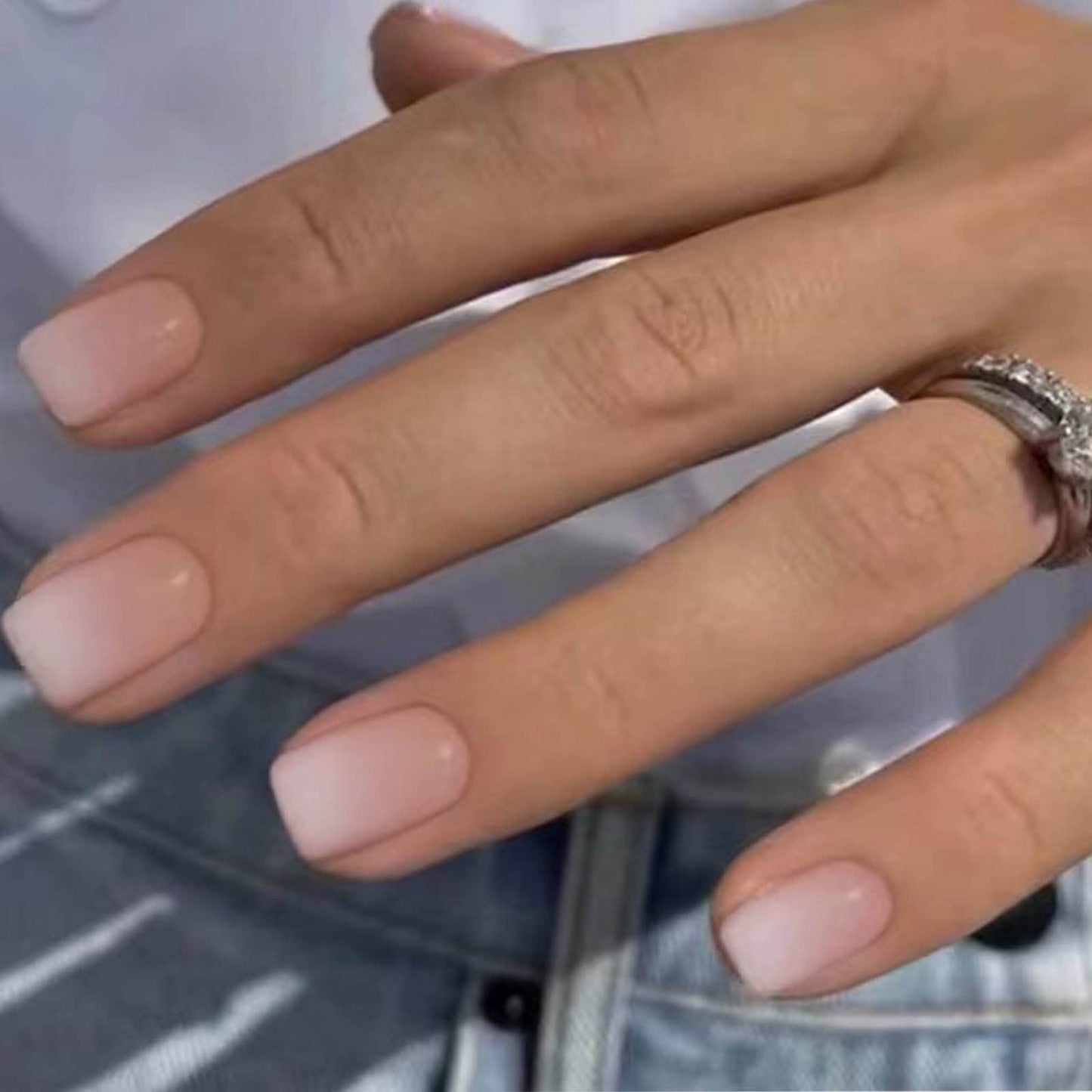 DANMANR Long Press on Nails Square French Fake Nails Full Cover Nude Acrylic False Nails for Women and Girls 24PCS (Pink Square)