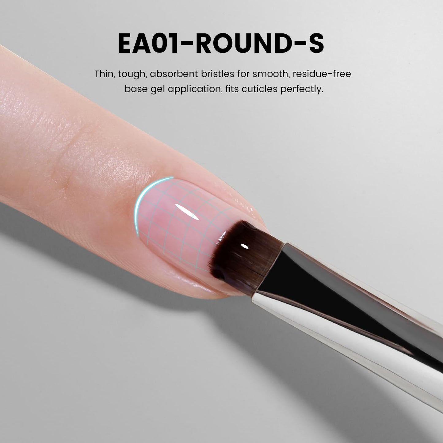 YOKEFELLOW EliteAlly Nail Art Brushes,2-in-1 French Tip Brush and Clean up Brush for Gel Nail Polish, Base Gel Short Round Brush Professional Nail Tool(EA01 ROUND-S)