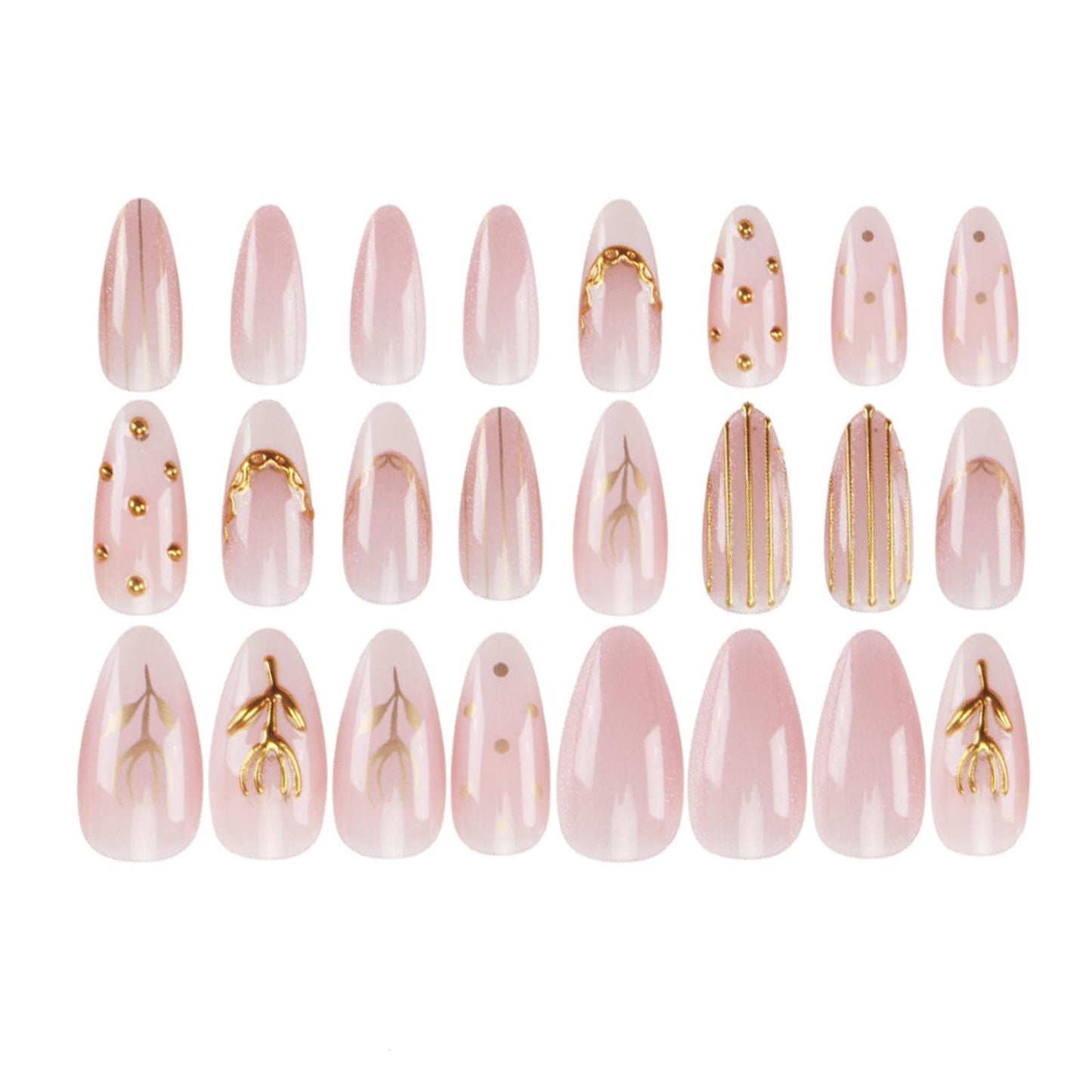 Hkanlre Flower Medium Press on Nails Tips Full Cover Almond Bling False Nails Milky White Fake Nails for Women 24PCS