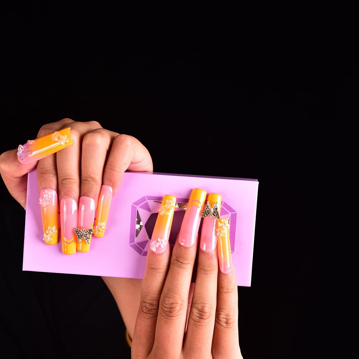 Tmani 10pc/set Extra Long Handmade Press On Nail Hot Girl's Long Ballet Nails Square Nail Full of Diamond Glitter Decoration Fake Nails Suitable For Girls Festival Parties and Birthday Gift (279,M)