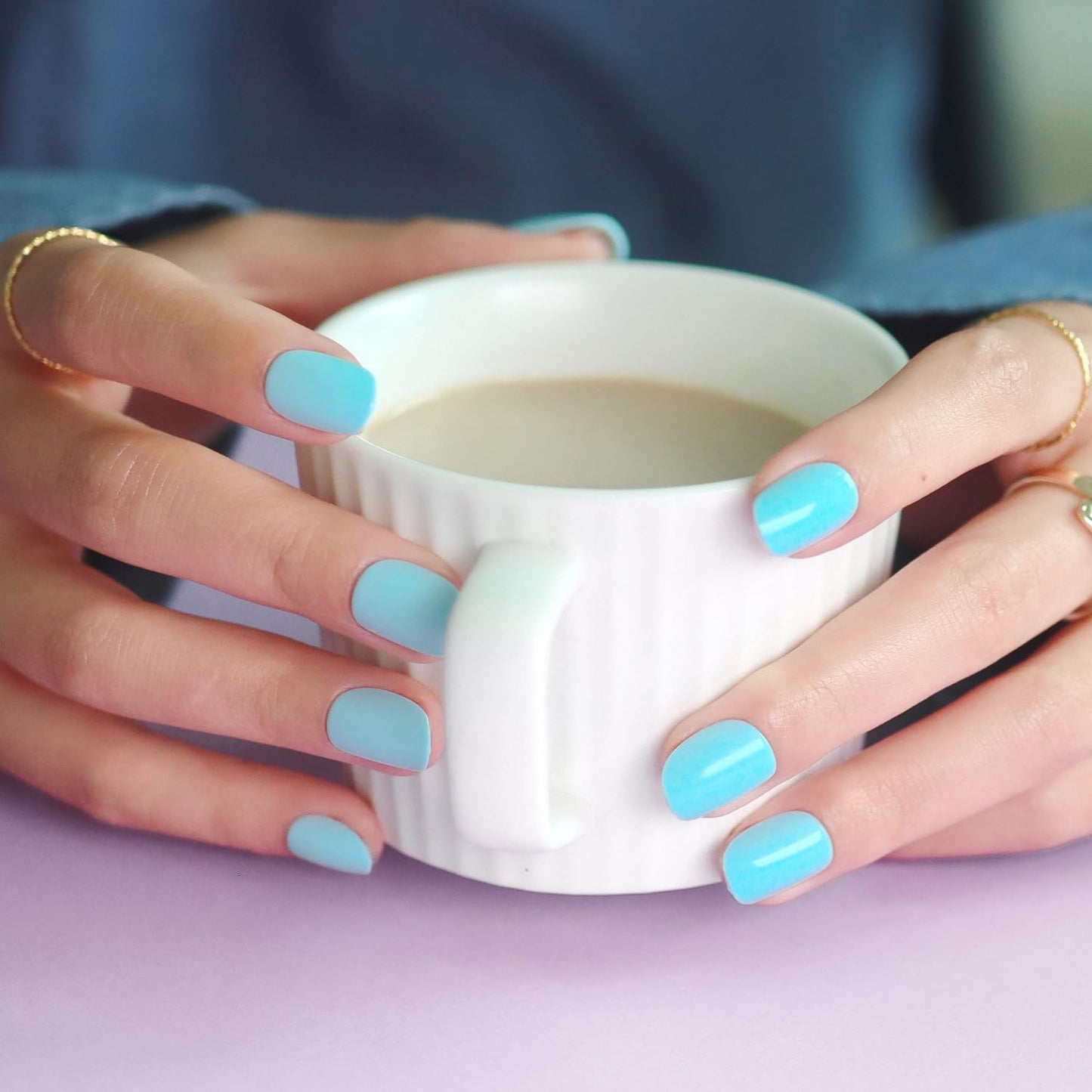 LAMIMOSA 32Pcs Press On Nails Extra Short Round, Aqua Blue Fake Nails with Glue, Soft Gel Baby Blue Nails in 16 Sizes, Reusable Glue On Nails Kit, Spring Summer Extra Small Nails, MINTY AQUA