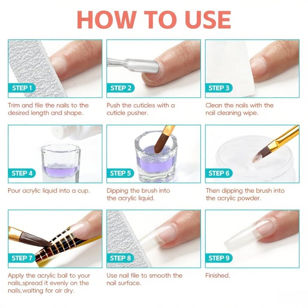 Leeclek Acrylic Nail Kit Nail Drill Set for Beginners with Glitter Acrylic Powders Nail Lamp Decorative Rhinestones Salon-Quality Nail Art at Home Perfect Gift for Nail Lovers