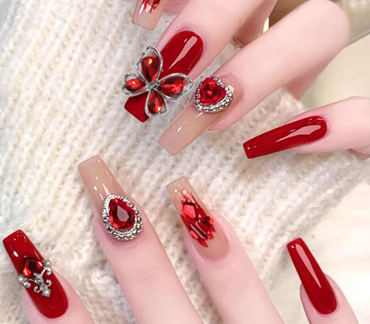 COOSLIM 60 Pcs Heart Nail Charms, Rhinestone Red Butterflies Nail Art Gems, Star Heart Butterfly Charms Decorations Sailor Moon Acrylic Nail Accessories for Women DIY Crafts 2